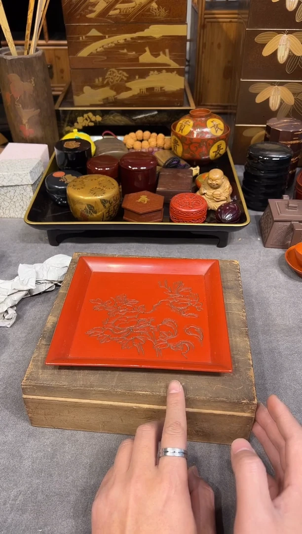 村上堆朱 方钵 大漆漆器大漆漆器