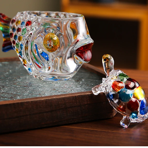 小号年年有鱼加乌龟玻璃器皿水培绿萝摆件客厅收纳彩绘纯手工鱼