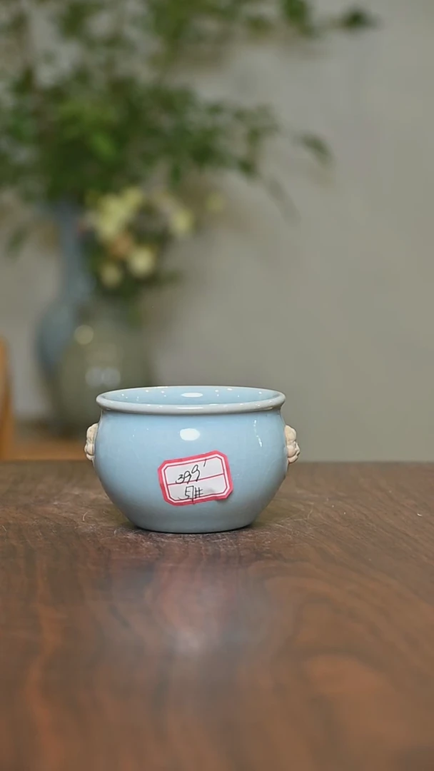 57# 天青釉 虎头缸杯 朱晓辉作品 微微瑕