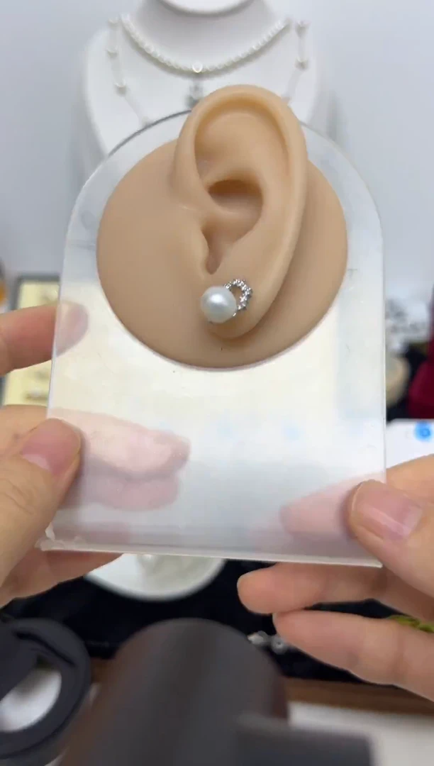 银S925镶嵌耳环淡水珍珠小****子QY-19.9花环耳钉馒头珠