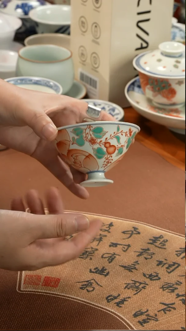 景德镇红绿彩福禄双全主人杯