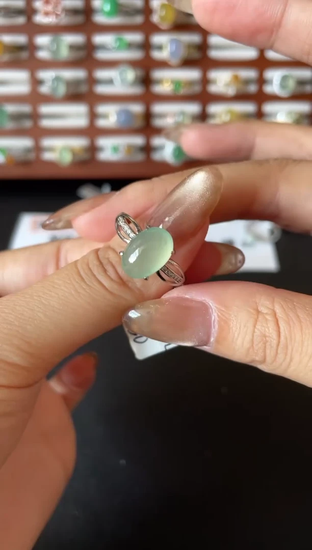 翡翠戒指银S925镶嵌一物一证一礼盒