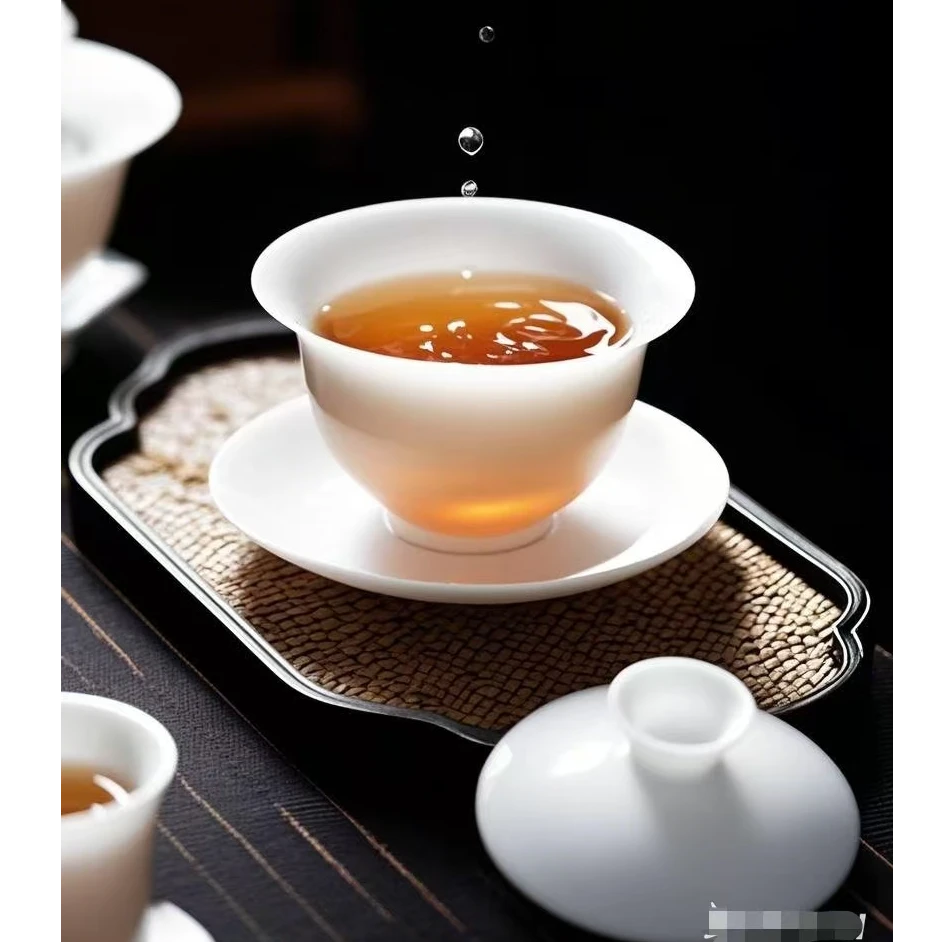 高档冰种玉超薄瓷三才盖碗茶杯家用功夫茶具盖泡茶碗纯白防烫手工
