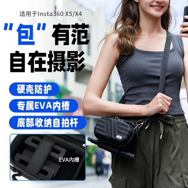 JJC适用影石Insta360 X5/X4相机包硬壳EVA收纳内胆包可带兔笼大疆
