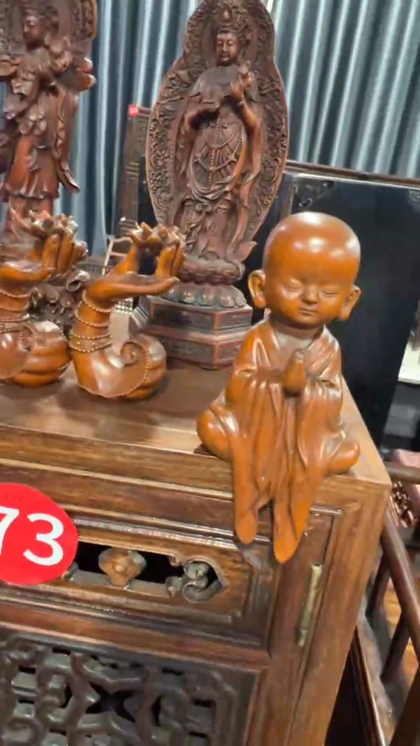 木木 小叶黄杨木静心小和尚摆件