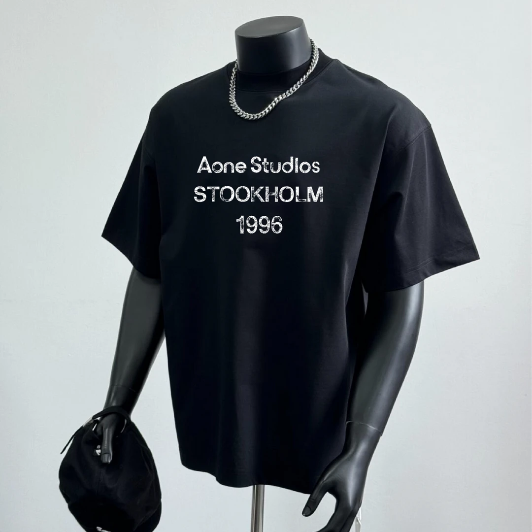 夏季新款美式潮牌复古简约宽松短袖 1996残缺英文印花百搭圆领T恤