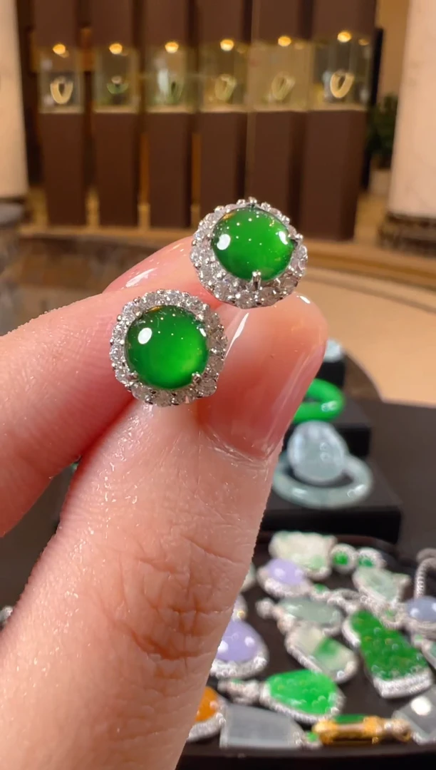 翡翠银S925镶嵌耳饰天然A货翡翠HCH43多样性发一