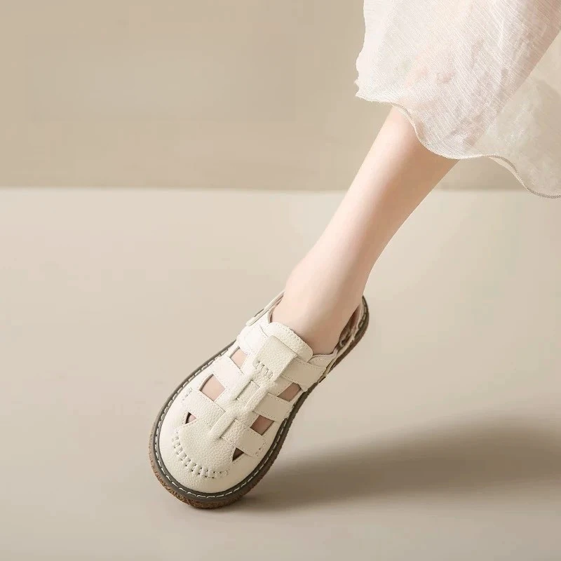 梦孜百丽包头凉鞋女2025夏季外穿两穿透气厚底半拖鞋沙滩罗马鞋子