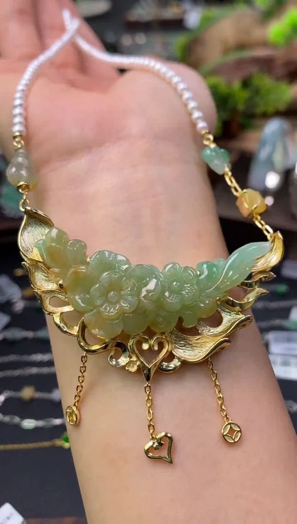 颈饰银S925镶嵌翡翠净货13653