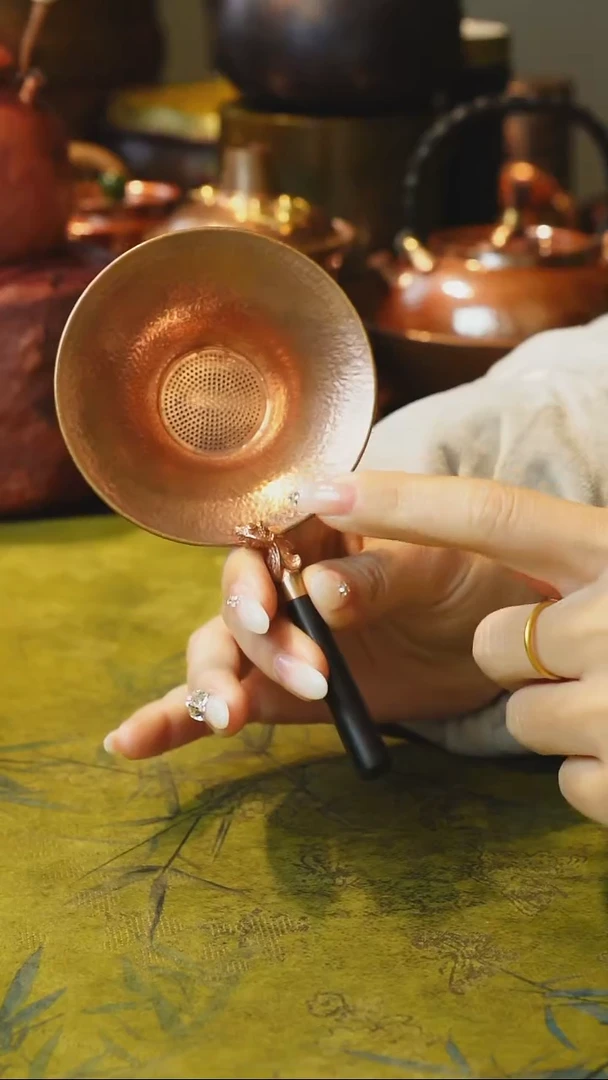 纯紫铜原色木柄茶漏