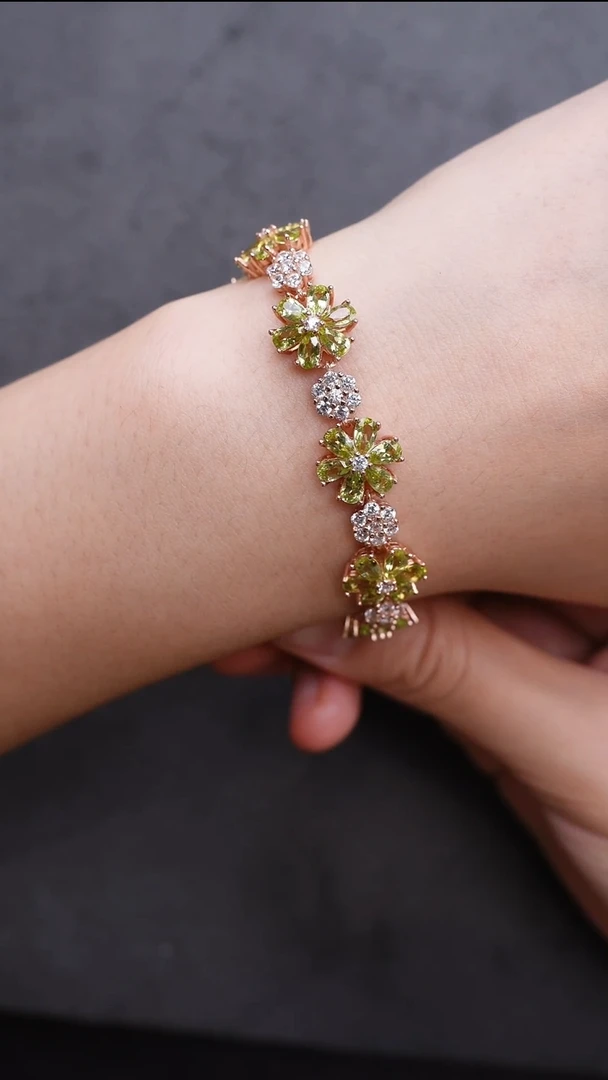 手链银S925镶嵌橄榄石手链