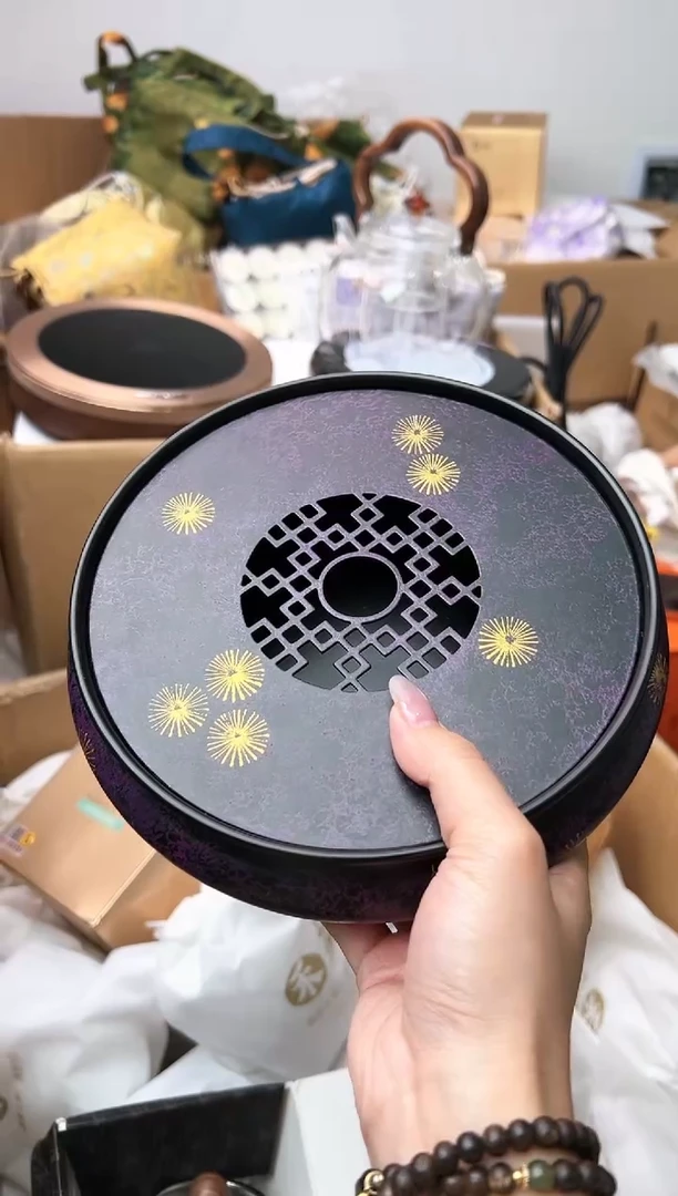 老铁大漆壶承 紫纹金