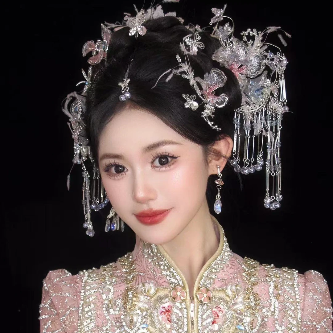 9027新款中式古装婚礼配饰减龄清透感花朵古风精致新娘头饰