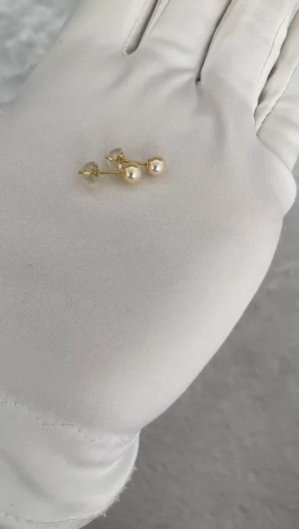 银S925镶嵌海水珍珠耳饰AK羽皇金素钉5-5.5mm