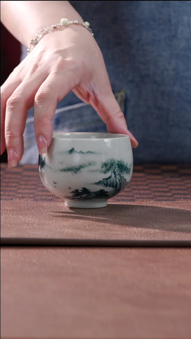 柴烧山水禅定杯@@