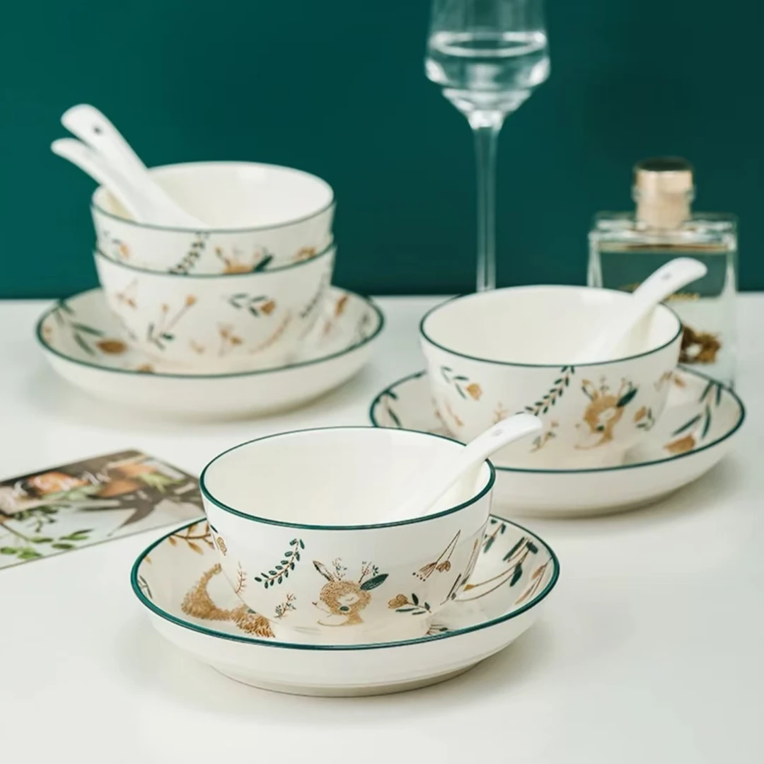 健康釉下彩陶瓷餐具一鹿有你16件套