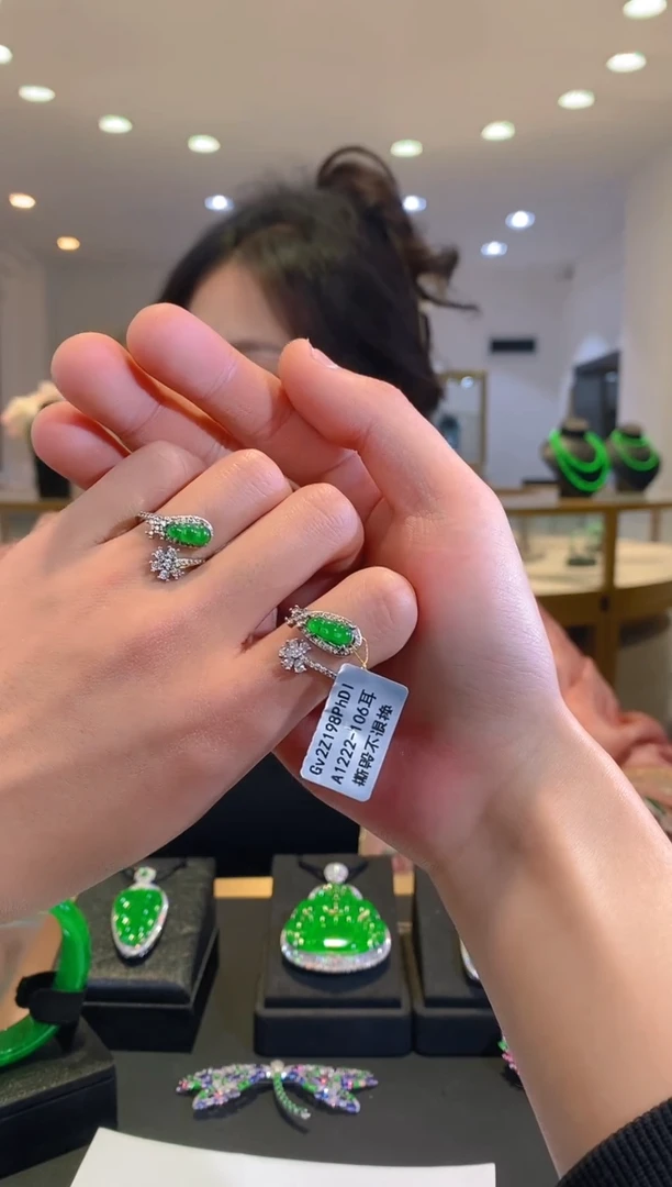 银S925镶嵌戒指翡翠天然A货翡翠戒指多样性发货