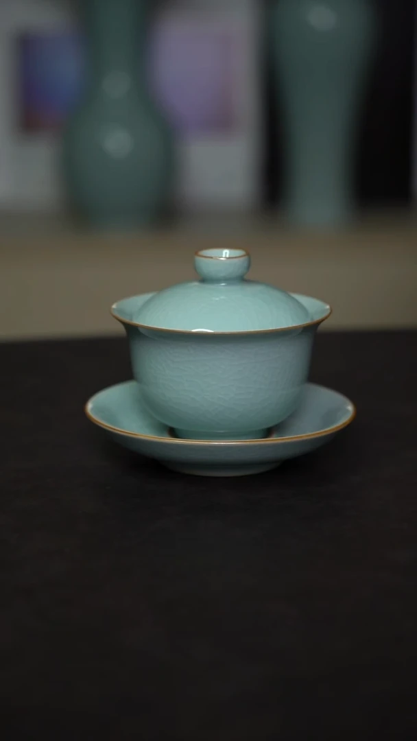 杯子瓷粉青釉元宝盖碗