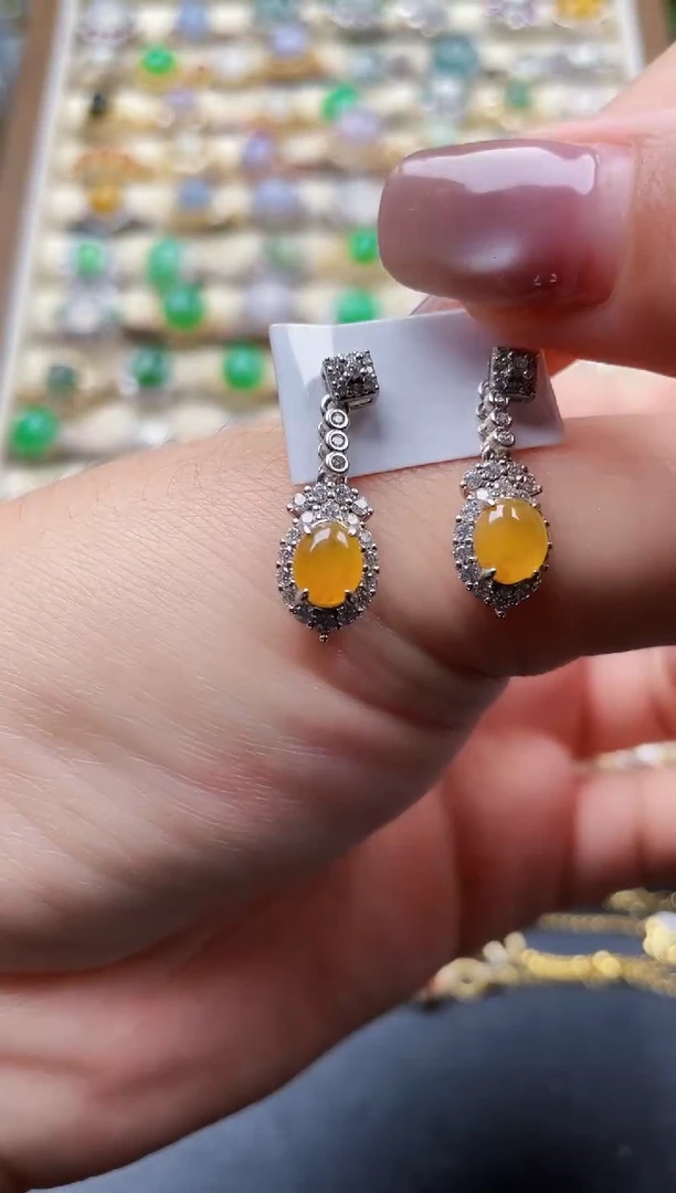 银S925镶嵌翡翠耳饰76