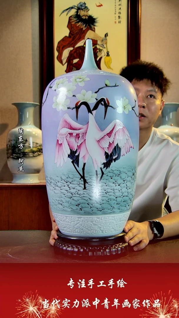 摆件景德镇陶东方艺术作品花瓶摆件瓷板画