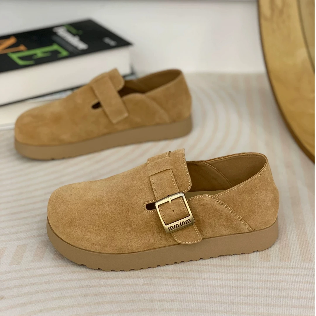 KOUDU/蔻度复古磨砂港风皮带扣勃肯鞋2025春季两穿一脚蹬单鞋3030