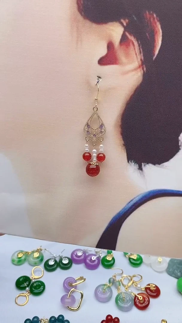 14K金镶嵌南红玛瑙耳饰1966