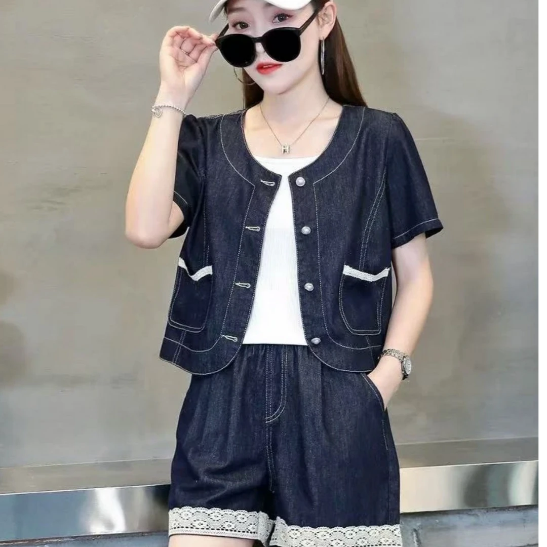 3902【衣长48】休闲风短款夏季时尚套装减龄静奢风通勤洋气套装