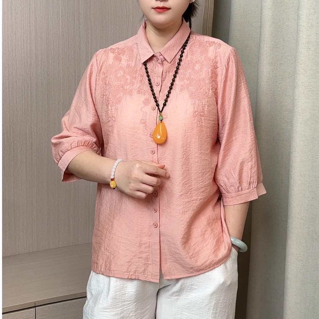 2025气质妈妈刺绣小衫夏季时尚宽松大码休闲绣花开衫