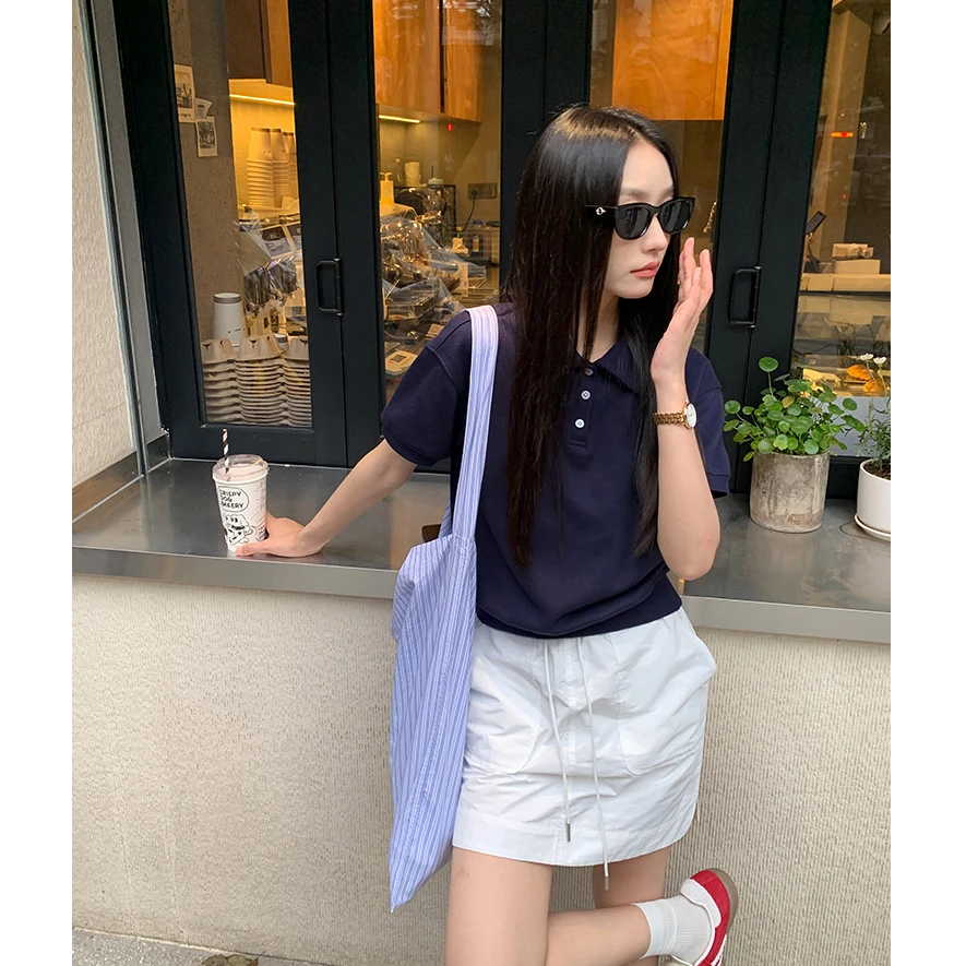 【清清！朴夏Pursummer】韩系polo领上衣夏季老钱风短袖t恤T20546PR4