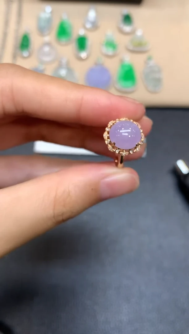 18K金镶嵌戒指翡翠蛋面【无服务费