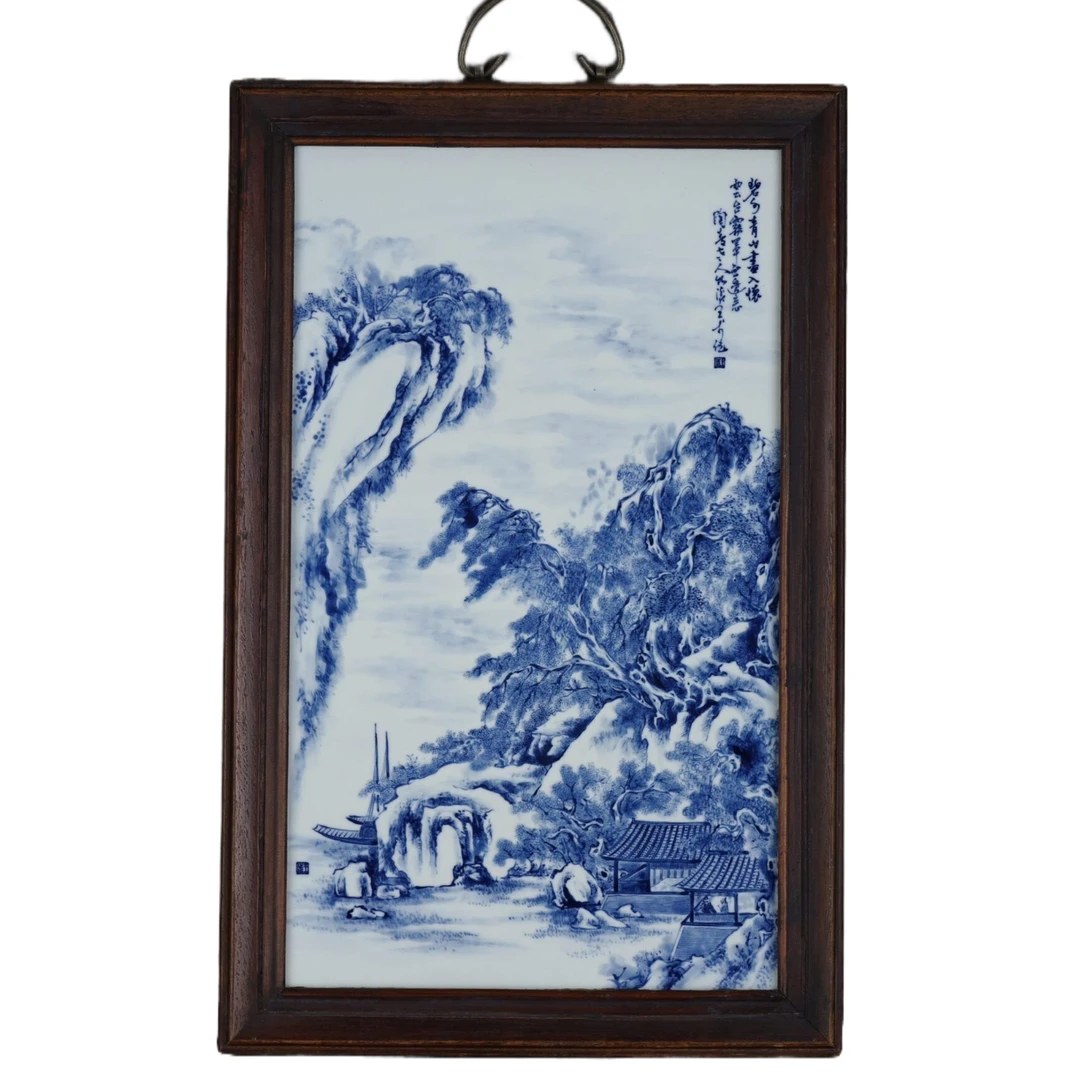 清代 王步青花山水纹瓷板8126