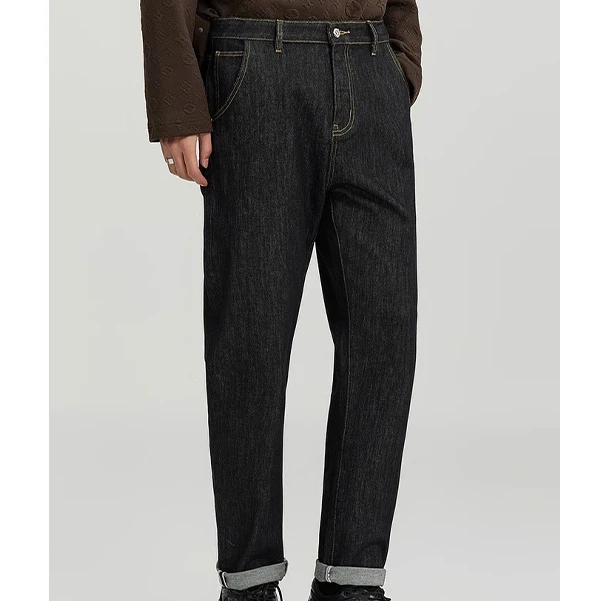 FIDONKICEN/费达基卡高级感水洗牛仔裤男秋季新款黑色直筒休闲裤