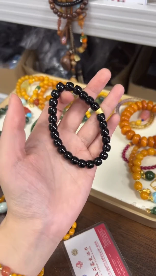 玛瑙/玉髓手链未镶嵌黑玛瑙精工直切手串[472]