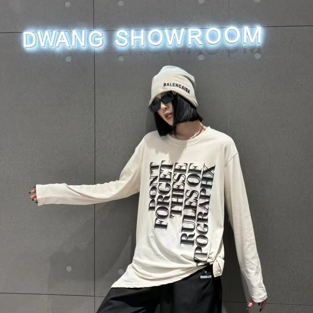 D18576美式潮流字母印花设计感薄款微透宽松休闲防晒衫长袖T恤