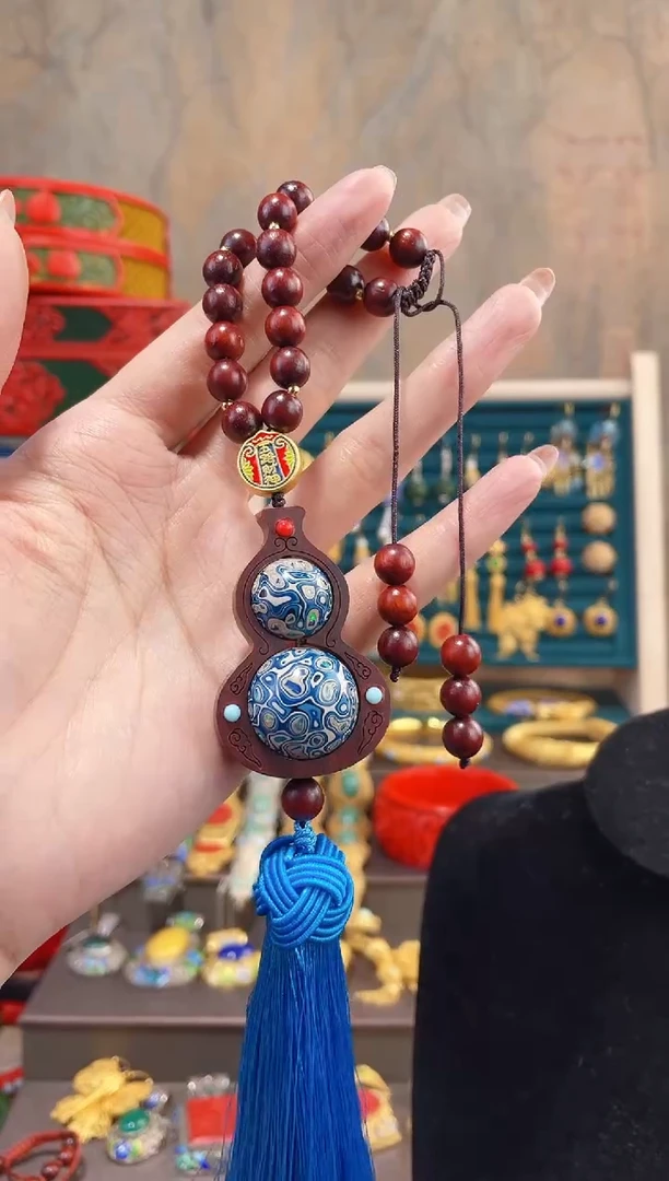 【闪购商品】非遗犀皮漆精品车挂蓝色