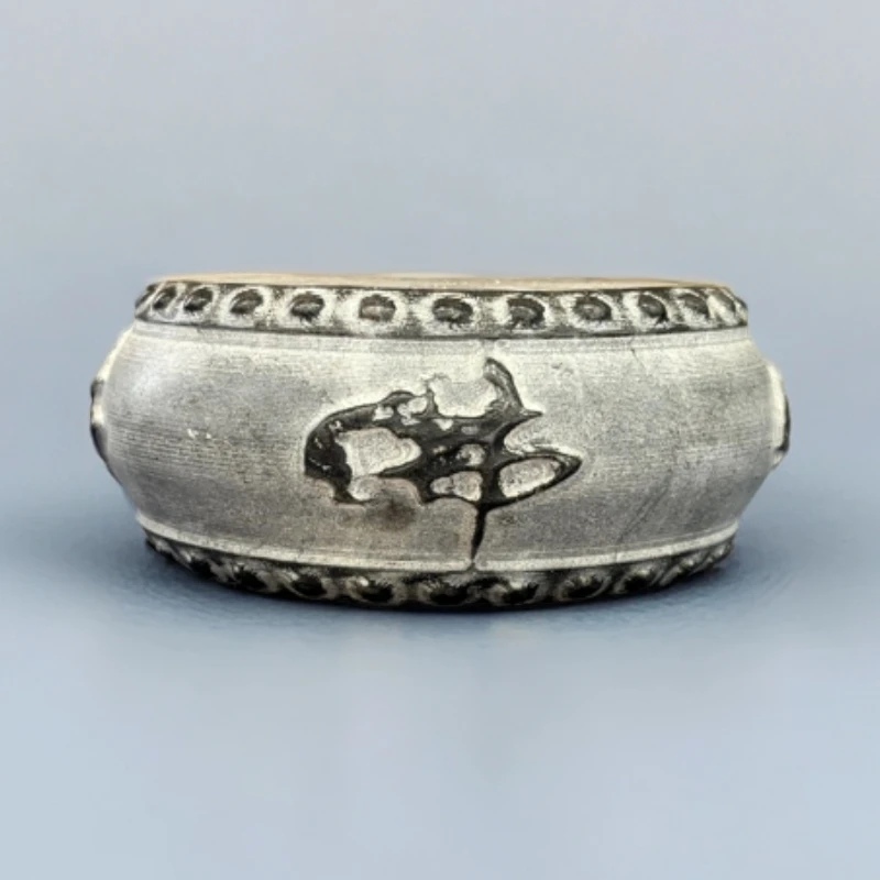 山西青石雕刻 佛字石鼓 壶承茶垫桌面禅意摆件复古主人杯茶道鎏银