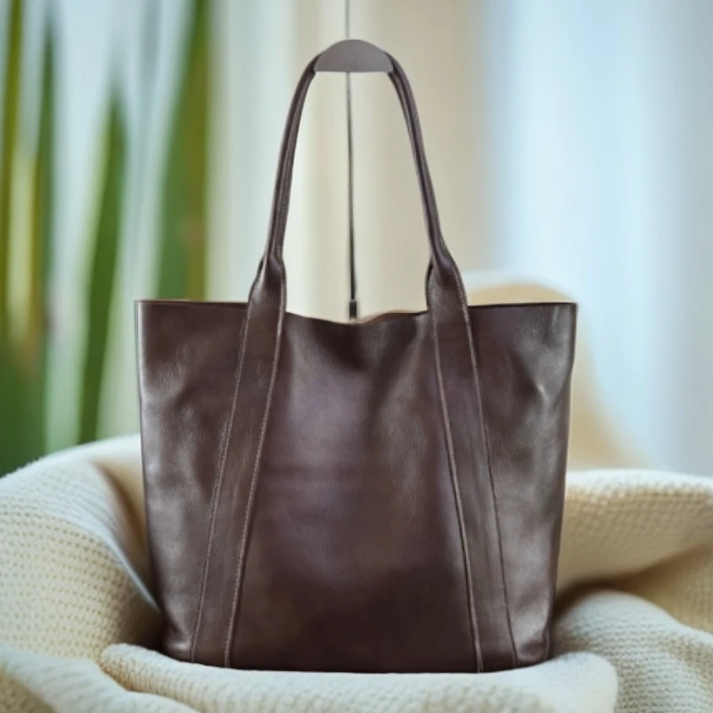 牛皮裸皮托特包手机袋单肩包职业通勤女包大包包千金风 #8696