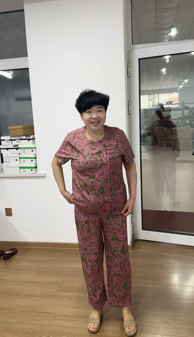 무지징-「妈妈套装」时尚印花端庄大气国风棉绸套装-B