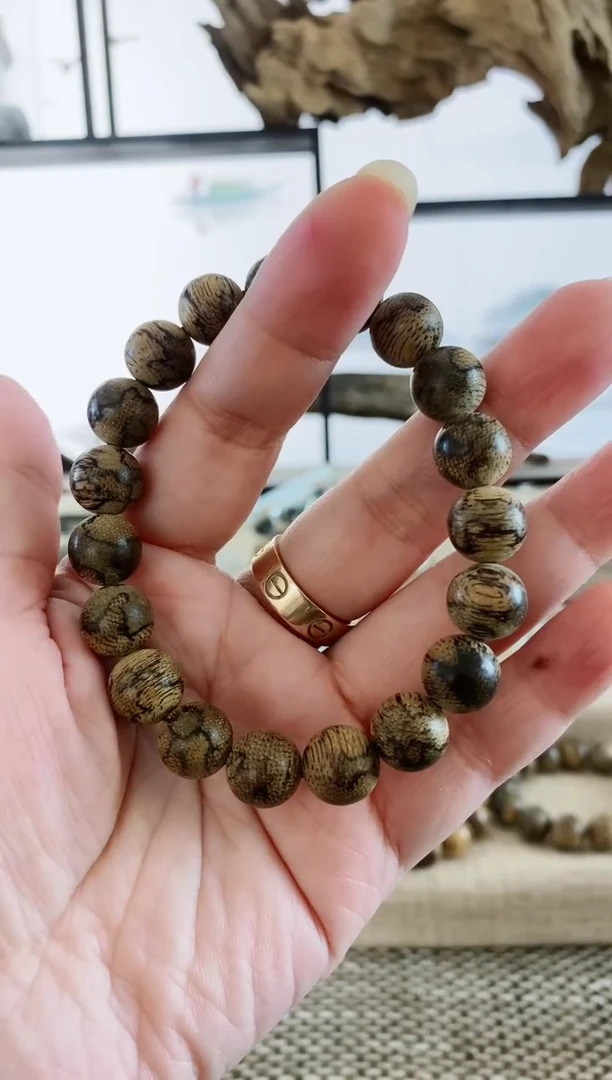 沉香手串彻**狂正区金星菩萨棋虎斑老料11+MM单圈
