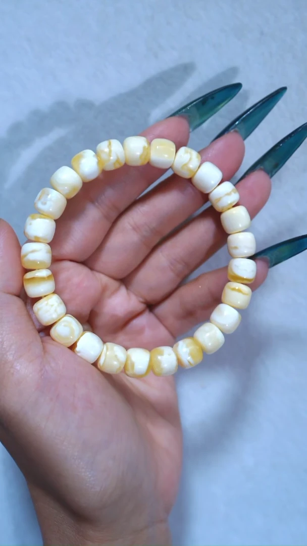 手链琥珀未镶嵌典藏级9.3mm金瓷白溶洞妖花