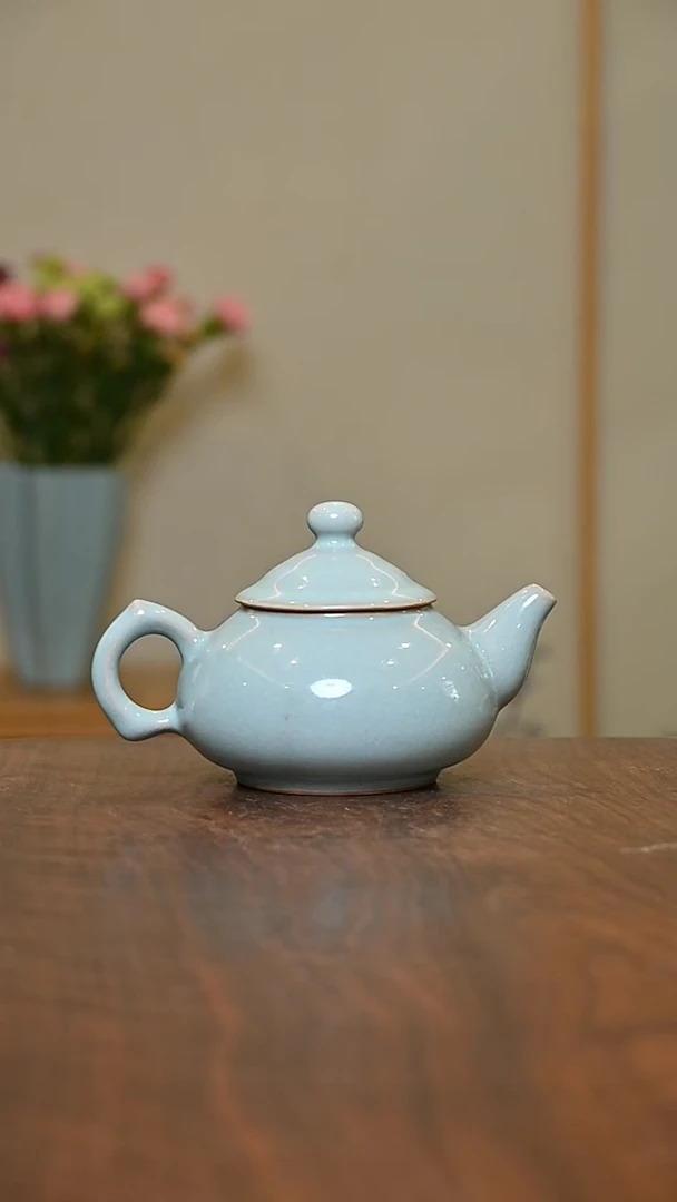 圆满如意壶 天青 微瑕 朱家汝窑款