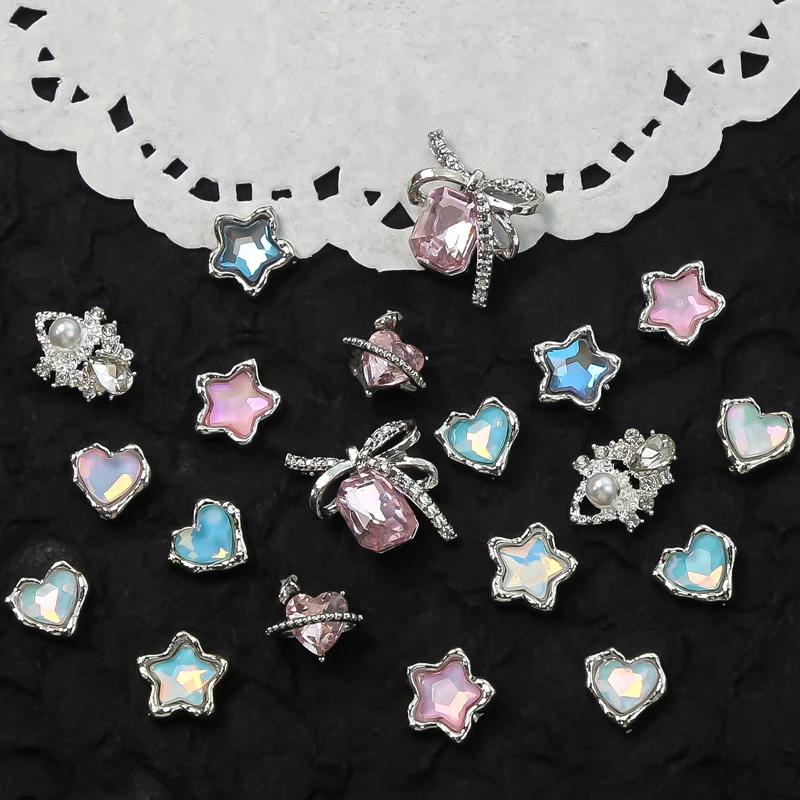 美甲饰品新款摩卡色猫眼星星钻小饰品美甲材料包桃心堆钻饰品配件