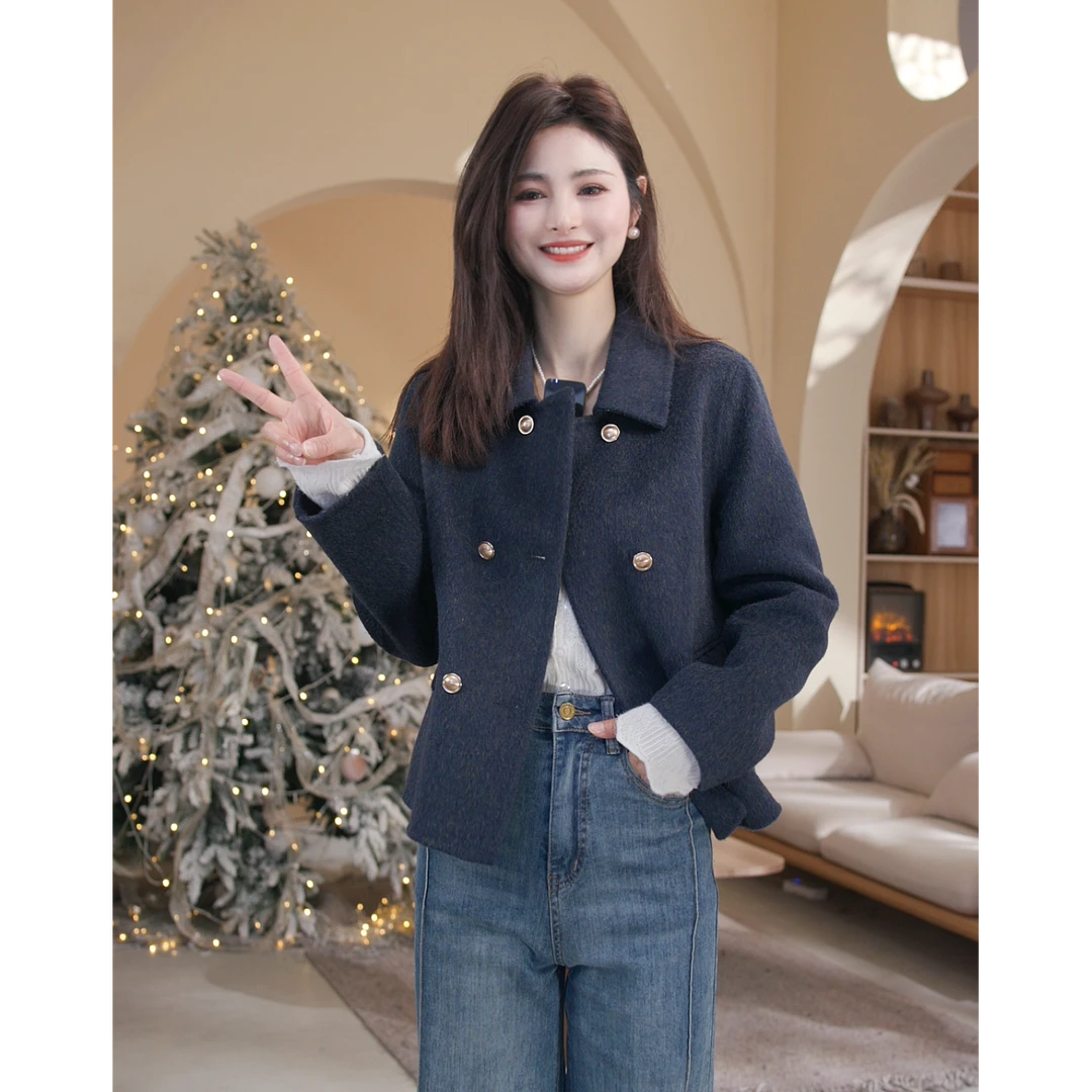 新款小香风短款呢外套女韩系小个子双面大衣气质时尚百搭春秋