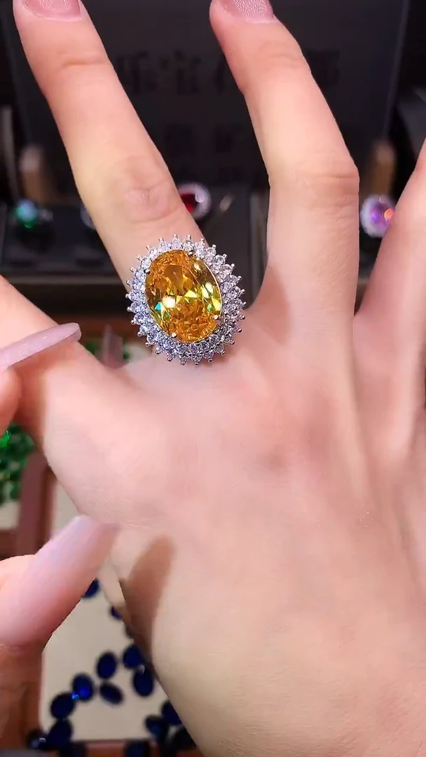 无925银大克拉重工精切高品质金丝雀黄宝吊坠