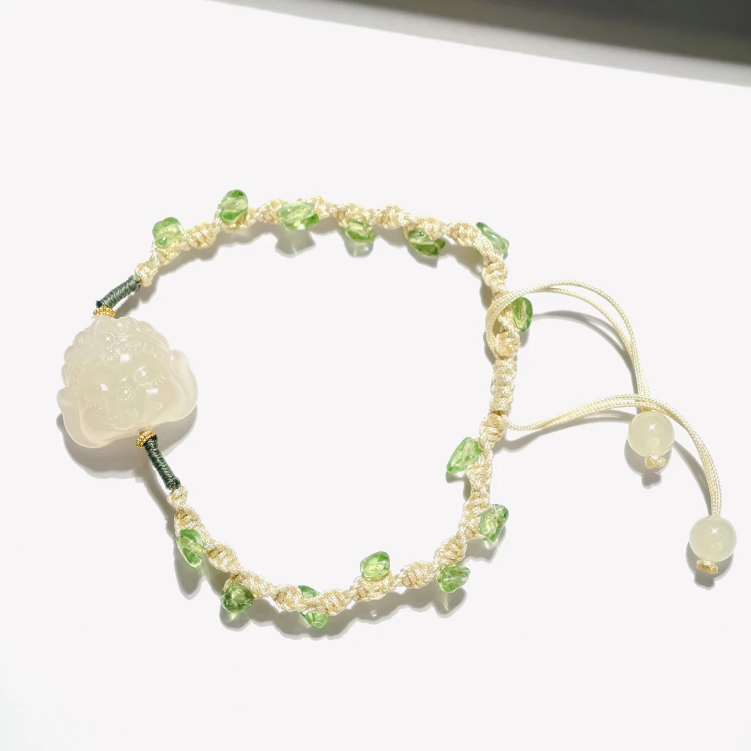 宫皇顺原创天然藕粉和田玉象佛橄榄晶手串GHSMDSJ00242