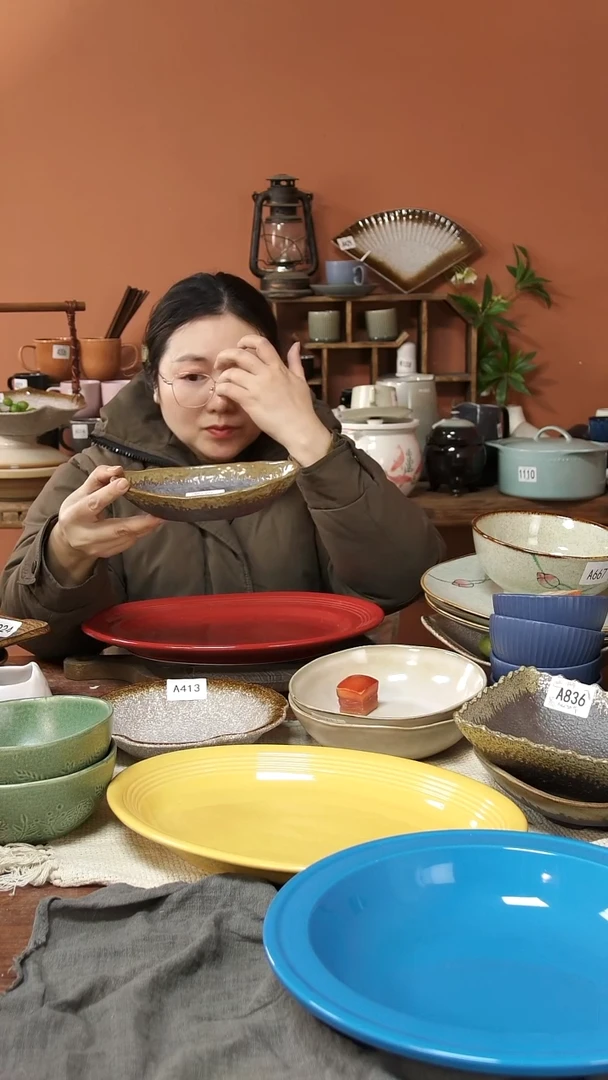 陶瓷A895 一只船型元宝碗粗陶复古深盘19*10*4.5微瑕