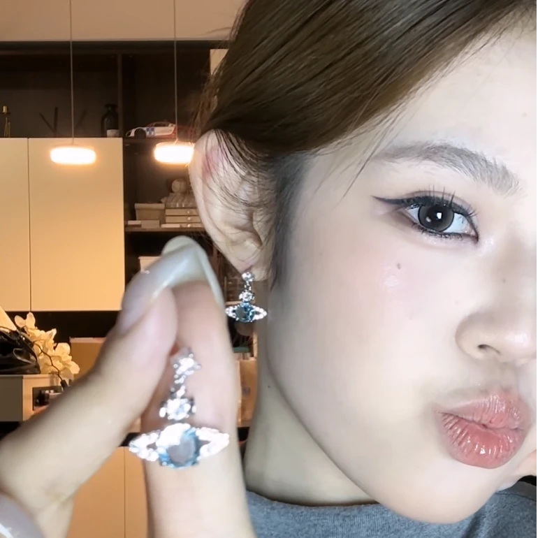 纯铜锆石耳饰 微镶时尚轻奢超闪水滴土星项链小众设计感欧美气质