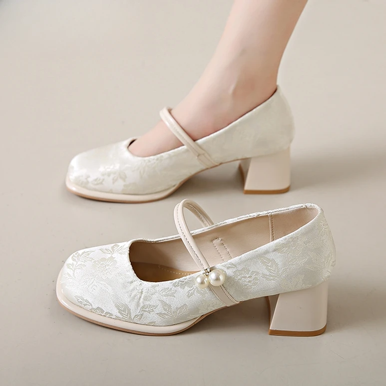 新中式国风配裙子旗袍鞋子高跟鞋玛丽珍小皮鞋汉服马面裙古风女鞋