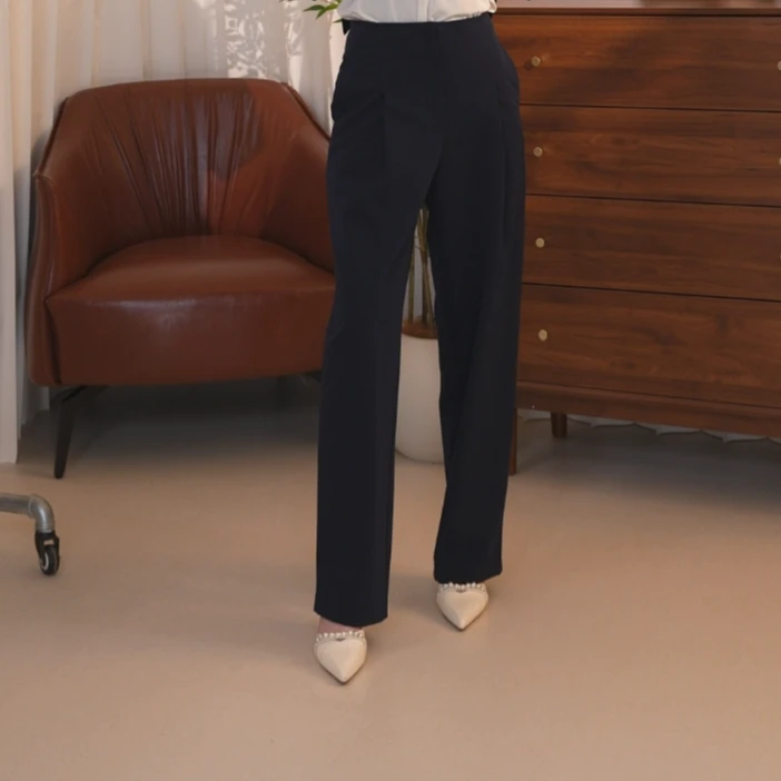 H286【雅】早秋新款女装职场通勤质感高腰宽松直筒裤