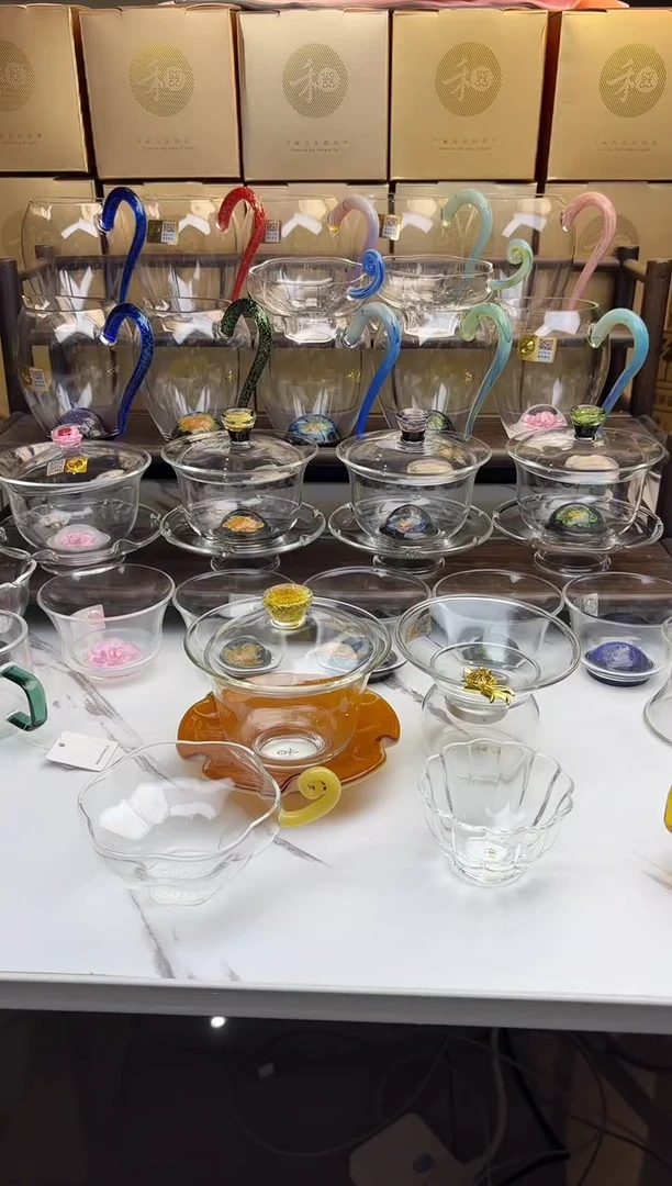 玻璃手工艺品禾器 金玉三才盖碗